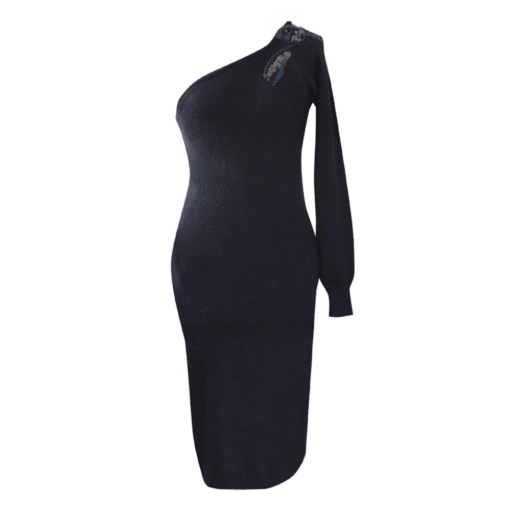 One Shoulder Sequin Sweater Dress